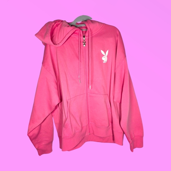 PLAYBOY Tops - Playboy Women's Pink Bunny Zip Up Hoodie Size L/XL